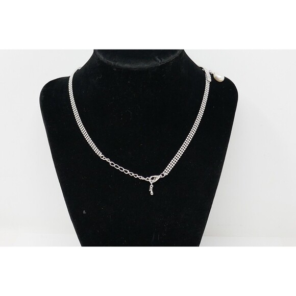 Silver Tone 16.5" Necklace with Dangling Pearls - Picture 7 of 7